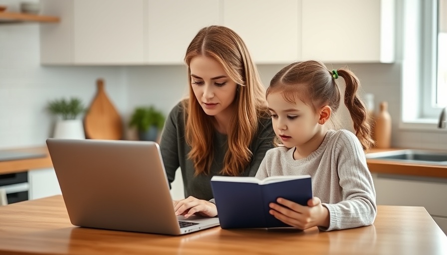 Focused mom entrepreneur working at home with daughter studying.