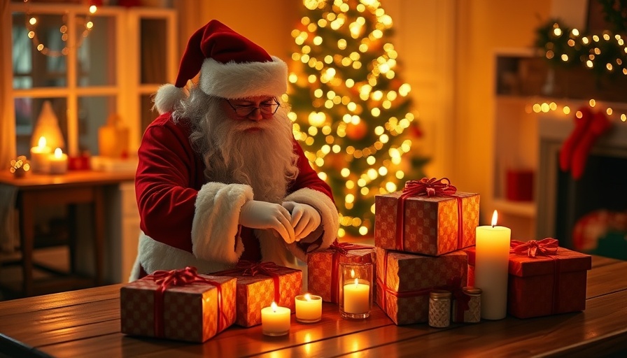 Santa arranging gifts for Secret Santa tradition in cozy setting.