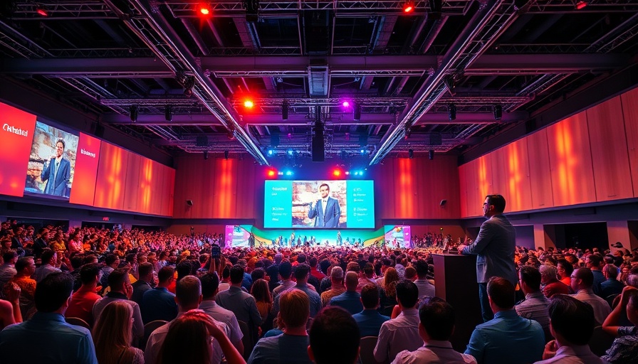 Vibrant experiential marketing conference 2025 with dynamic lighting and audience.
