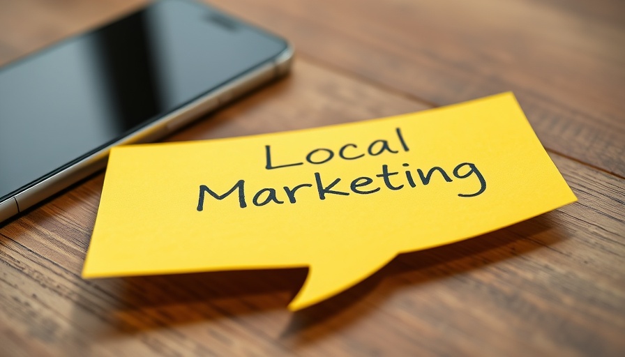 Local SEO concept with yellow note and phone on wooden table.