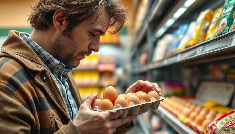 Consumer evaluating eggs; consumer belt-tightening impact on economy.