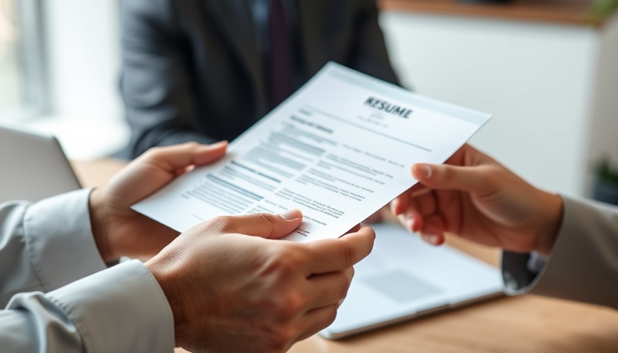 Hands holding a resume in a professional recruitment setting.