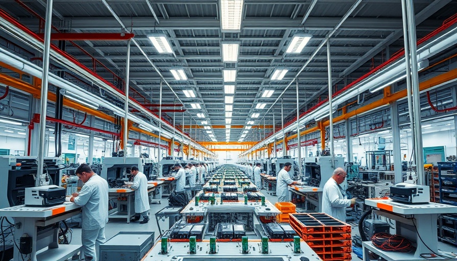 Modern manufacturing facility with workers in the US, vibrant and dynamic scene.
