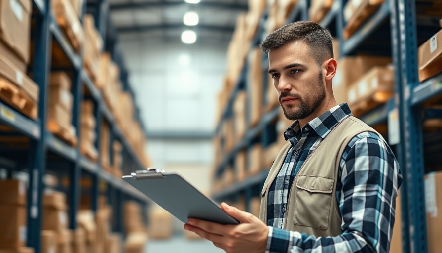 Focused employee checking inventory in a warehouse