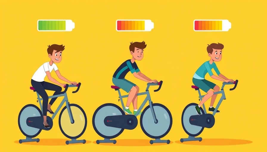 Illustrative cyclists showing energy capacity levels, cartoon style.