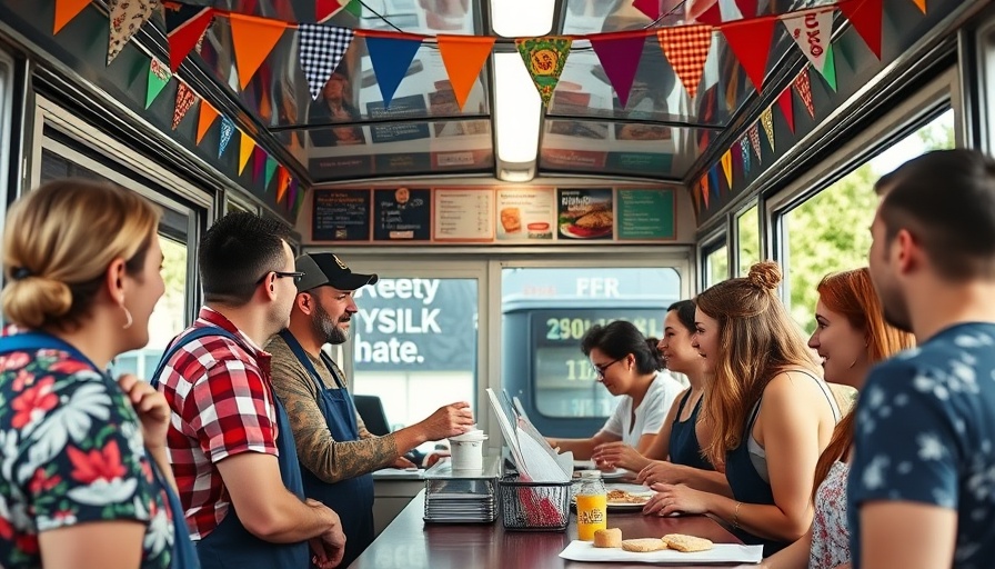 Friendly food truck vendors serving customers, vibrant atmosphere, Finding Local Food Trucks Made Easy.