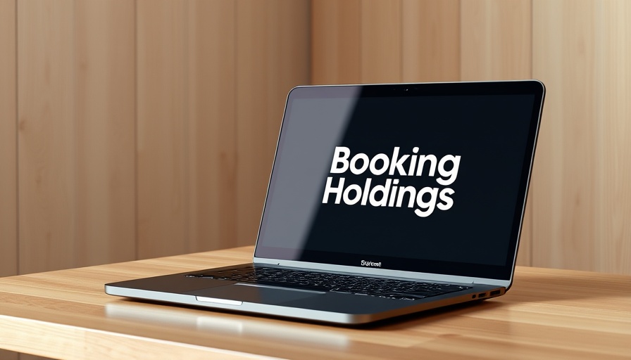 Booking Holdings logo on laptop screen displaying gross bookings growth.