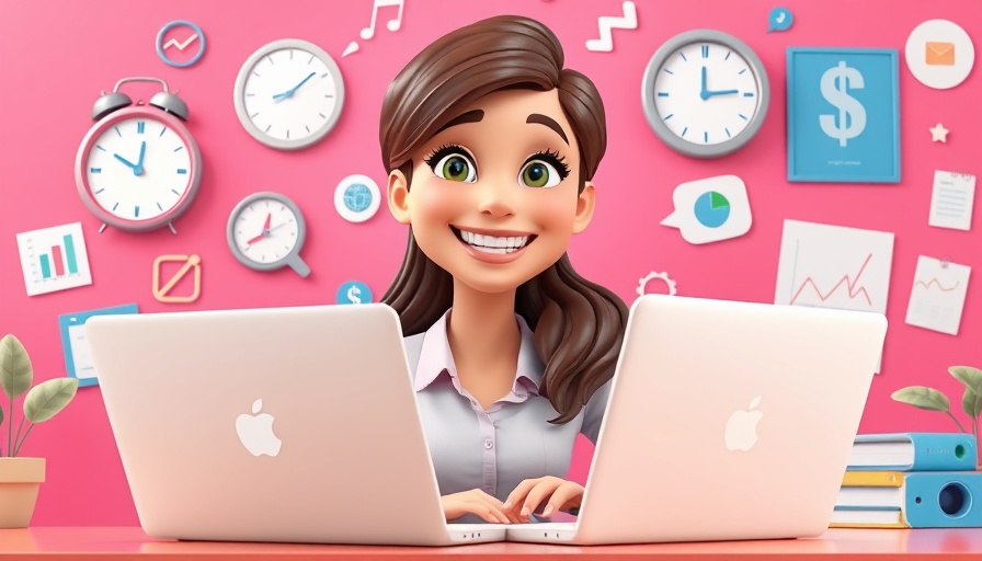 Creating a compelling value proposition cartoon illustration with a woman working at a desk, surrounded by business icons.