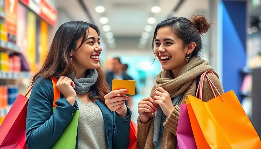 Two women embracing cashless payment revolution with credit card shopping.