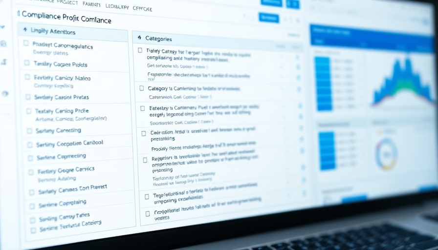 Compliance dashboard for marketing compliance tools with tasks and categories.