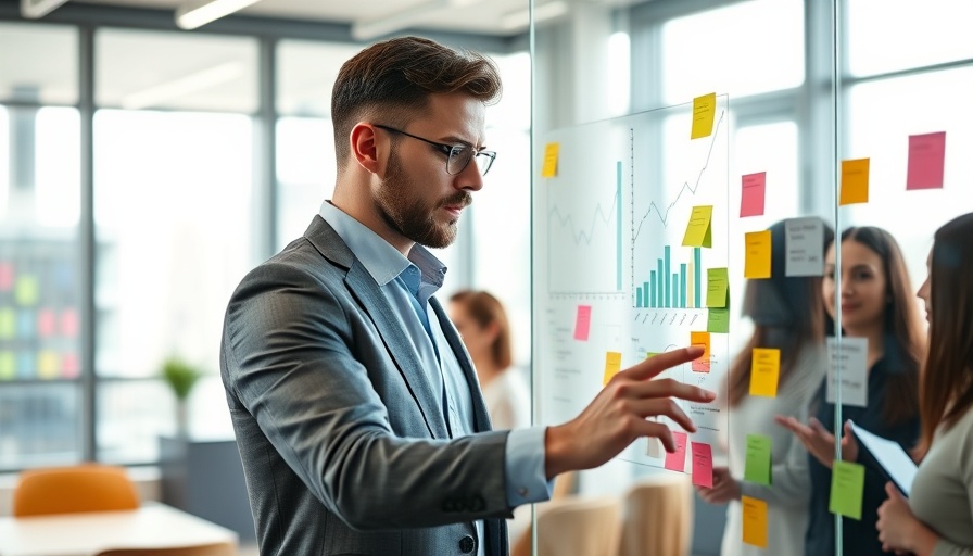 Professional male explaining graphs on glass board, average performing employees impact discussion.