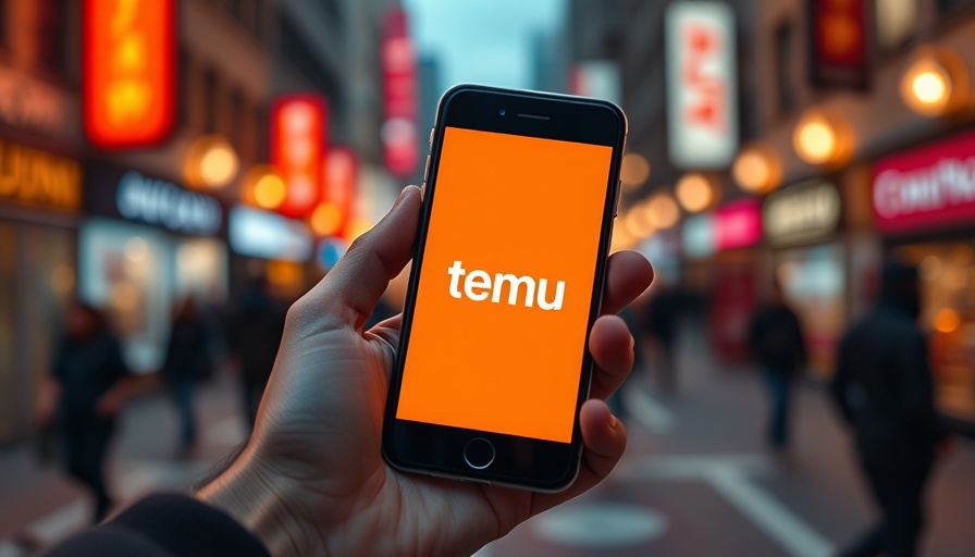 Temu app displayed on smartphone amid city lights, close-up.