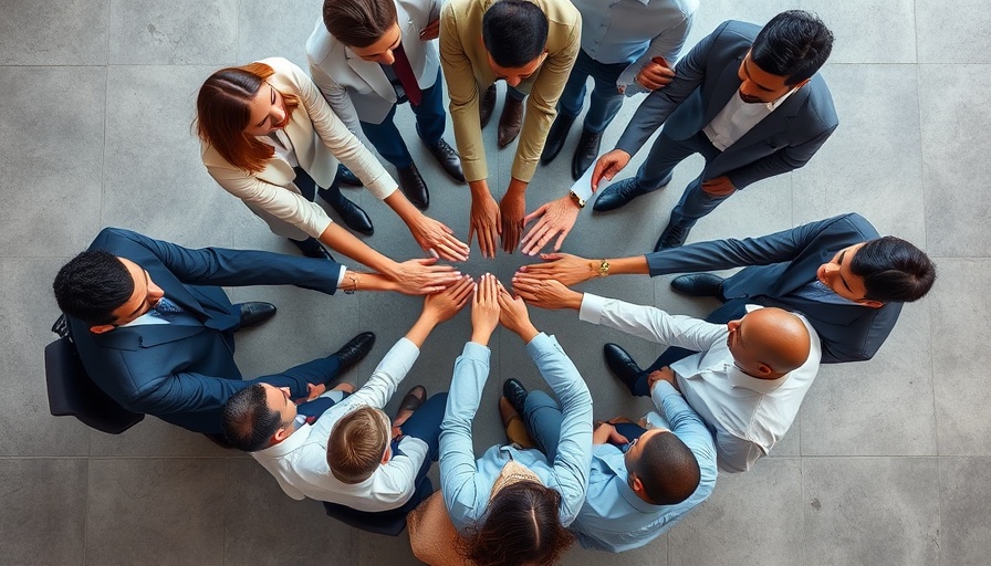 Diverse team in circle joining hands, symbolizing DEI change.