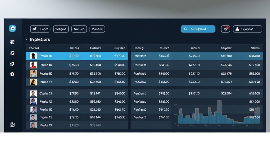 Operations budget templates interface displaying product data and inventory.