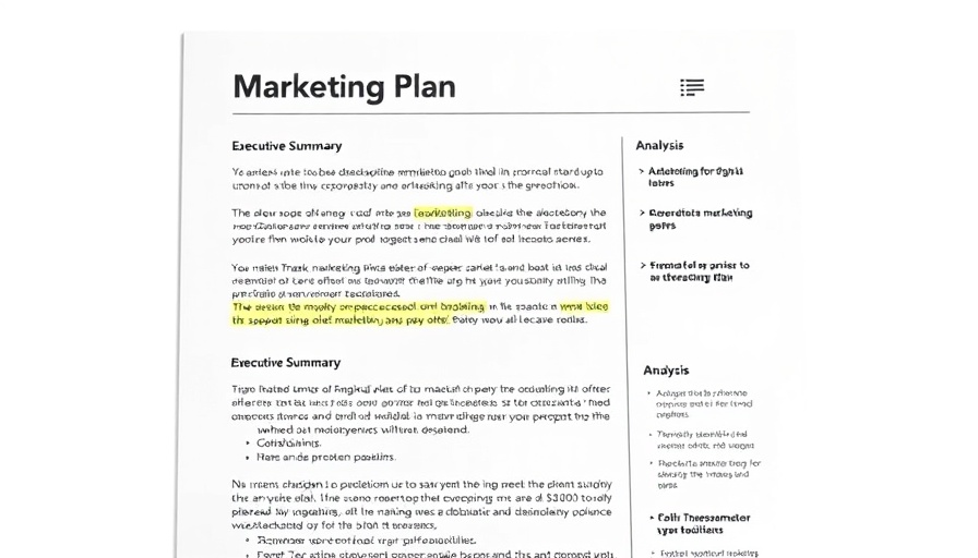 Digital document showing a marketing plan outline with highlights.