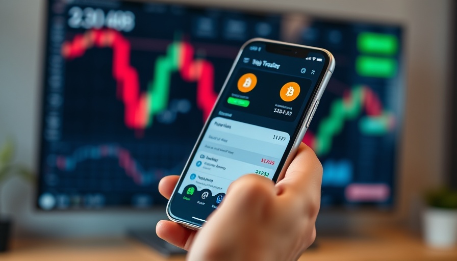 Crypto companies entering U.S. market visualized with smartphone app and graph.