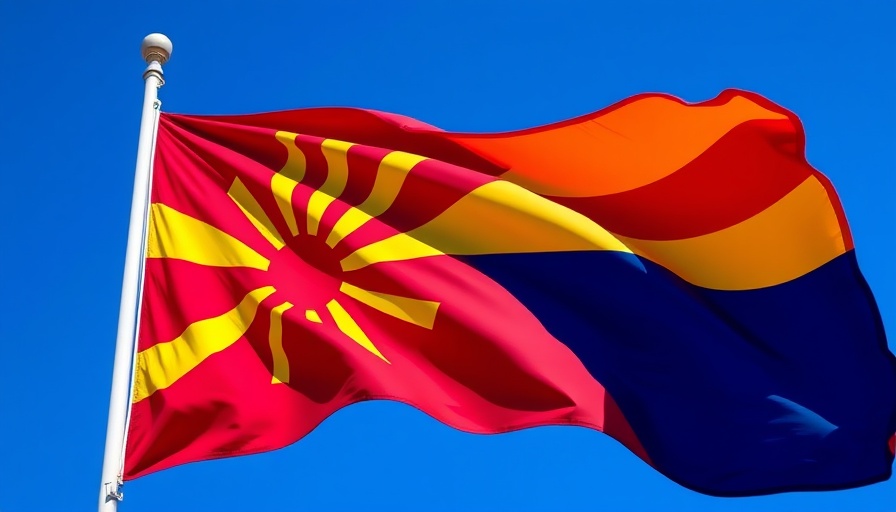 Arizona state flag waving under blue sky, Arizona bitcoin reserve.