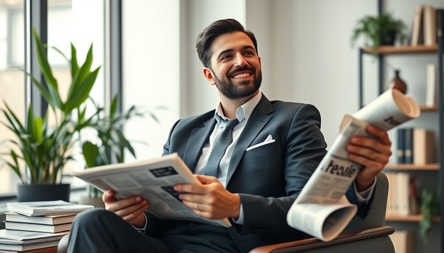 Man made millions businessman relaxing with newspaper.
