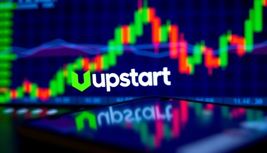 Upstart Personal Loan Growth represented by a logo on smartphone with stock chart.
