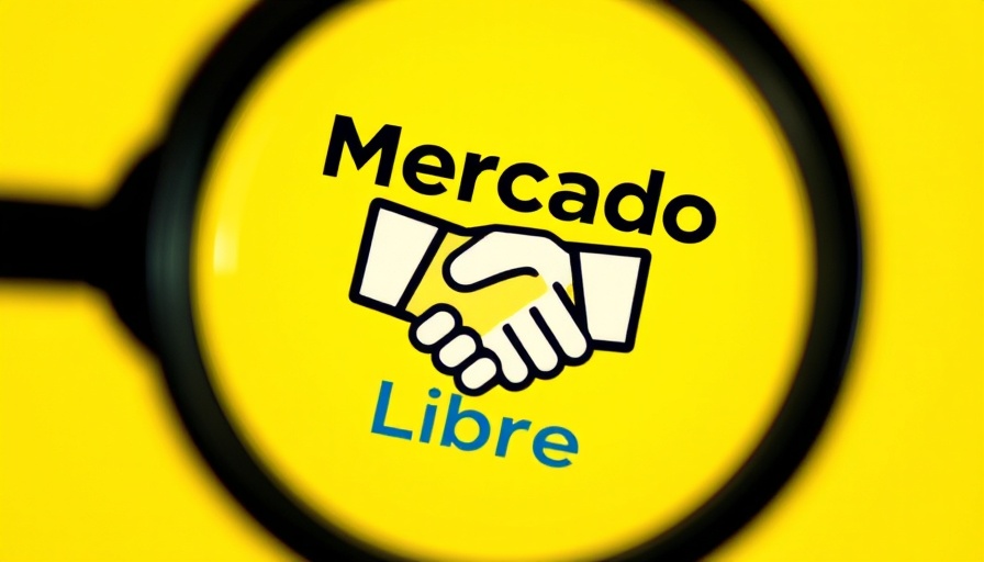 Magnified Mercado Libre logo representing Mercado Pago digital accounts growth.