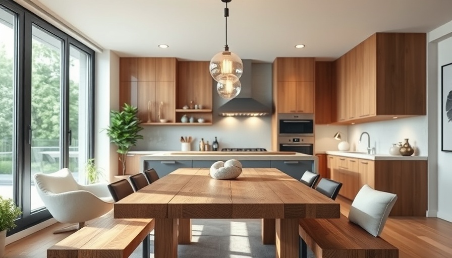 Stylish kitchen with wooden table and modern lighting, Triangle NC Festivals 2025.