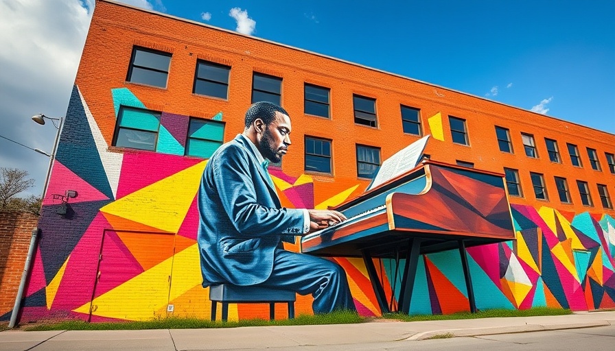 Colorful mural in Hillsborough NC depicting a musician.