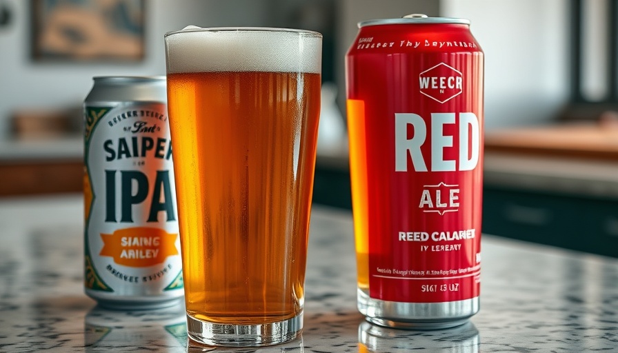 Beer glasses and cans on marble for local events.