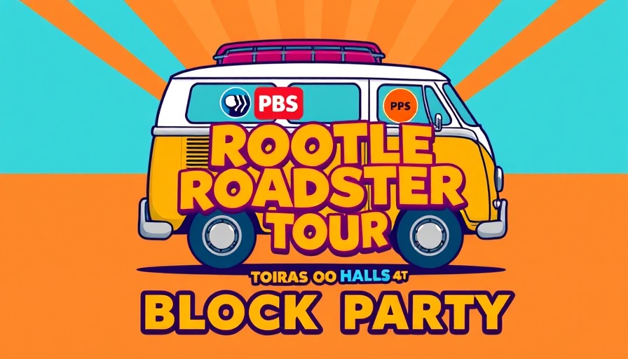 Rootle Roadster Tour Block Party event poster with PBS branding