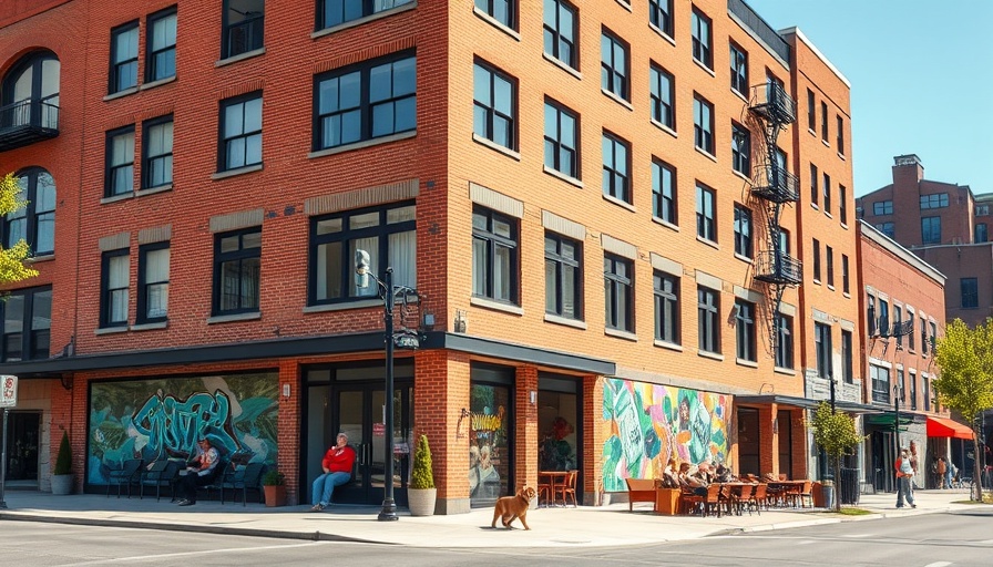 Modern building hosting local events in sunlight.