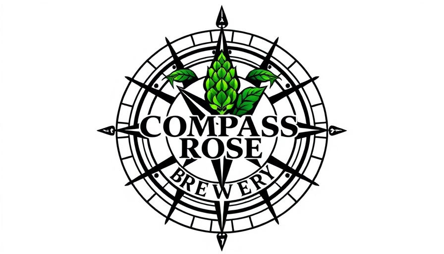 Compass Rose Brewery logo, detail of compass and hop design, related to local events.