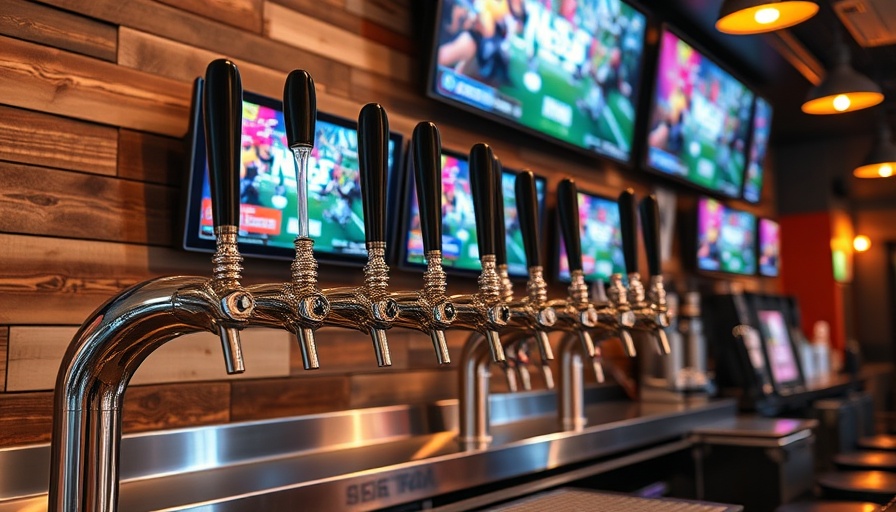 Modern beer taps and sports screens at Clouds Brewing local events.