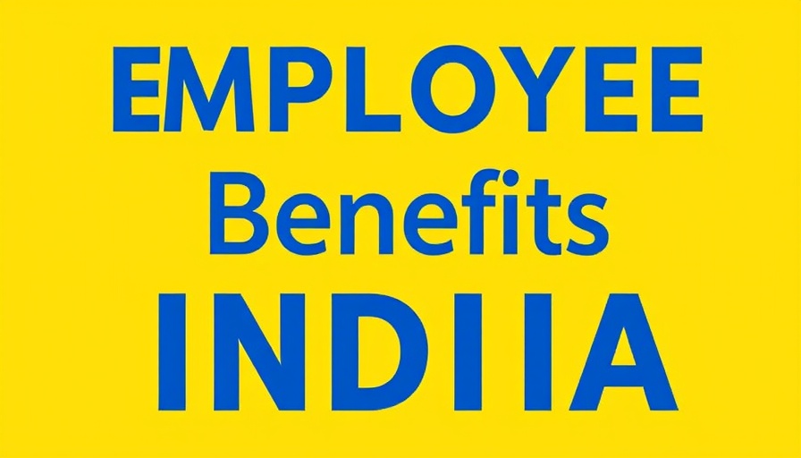 Graphic design with bold text 'Employee Benefits India' on yellow background.