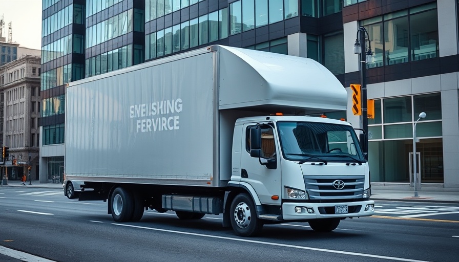Choosing a moving truck for city move, parked on street with building backdrop.