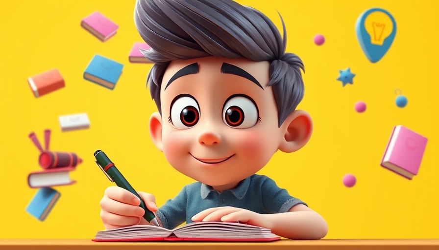 Cartoon character writing notes, representing transcription software in 2025.