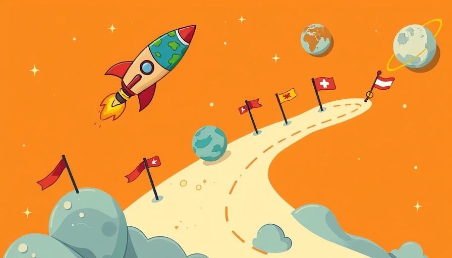 Colorful cartoon rocket and planets illustration symbolizing KPI tracker software.