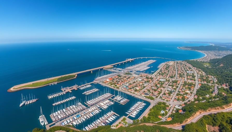 Aerial view of Beaufort harbor with sailboats and bridge, capturing the essence of a Beaufort Adventure Getaway.