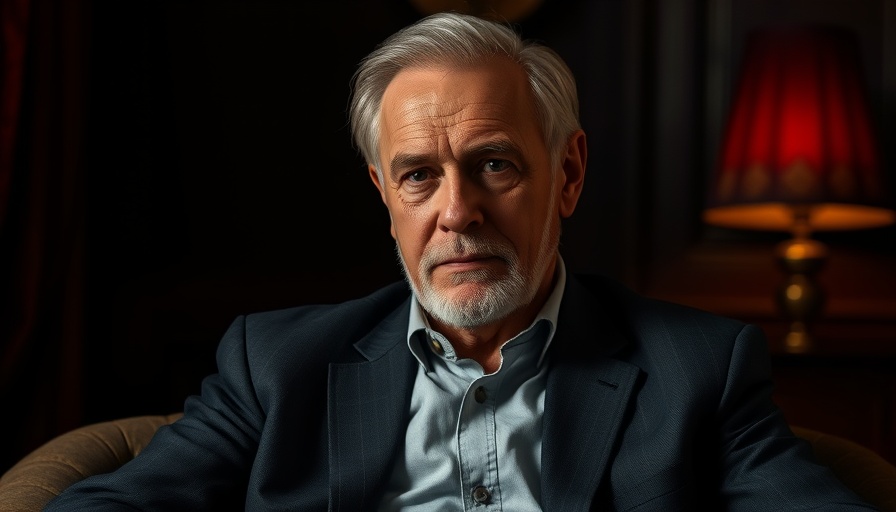 Elderly man in red tie, poised and thoughtful lighting