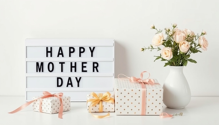 Mother's Day spending trends sign with gifts and flowers.