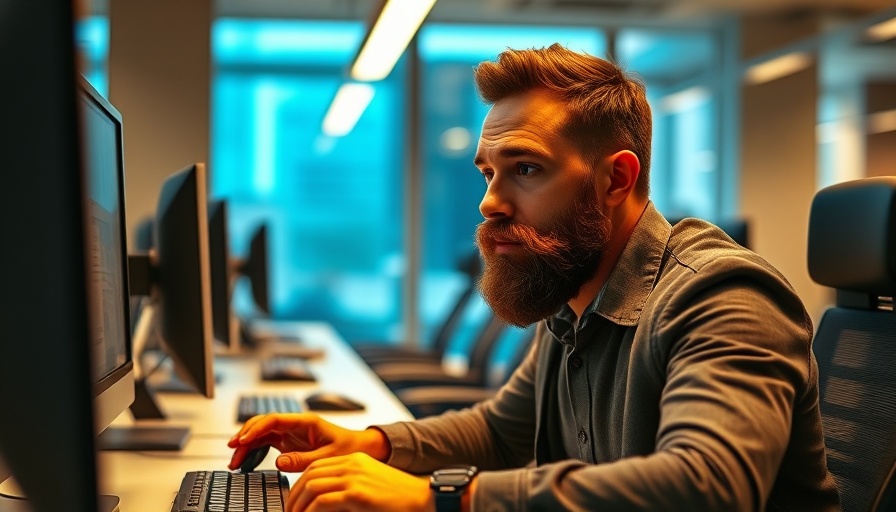Thoughtful man in office working on computer for sales forecasting.