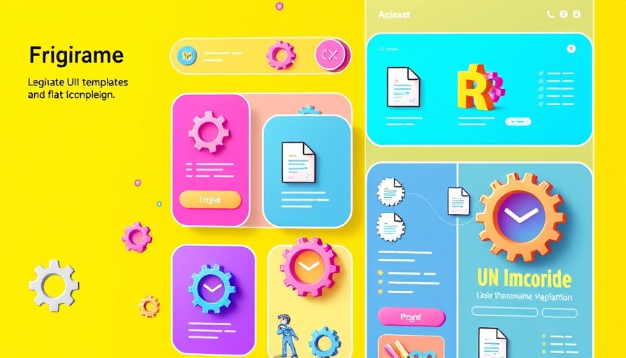 Colorful digital interface with Figma template designs.