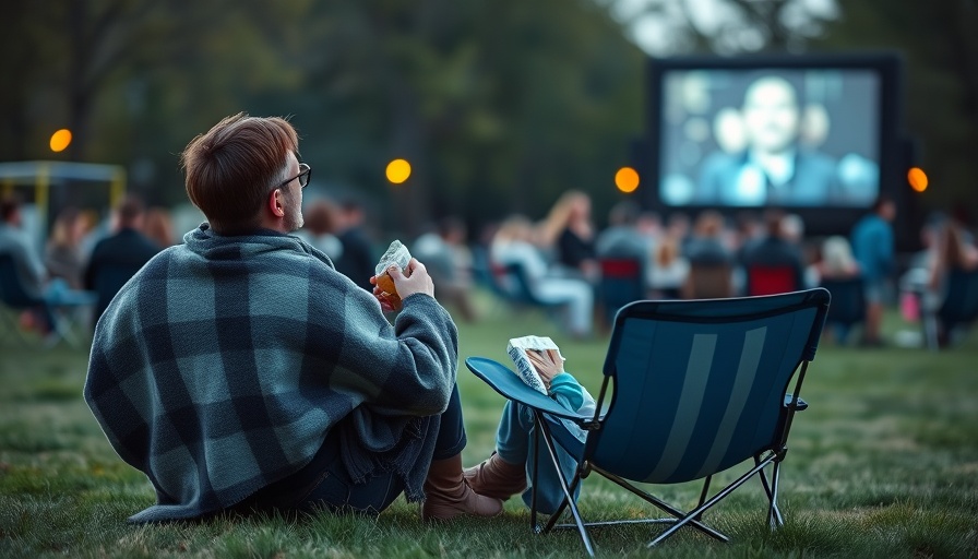 Couple enjoying NCMA outdoor films at Moore Square, sharing snacks.