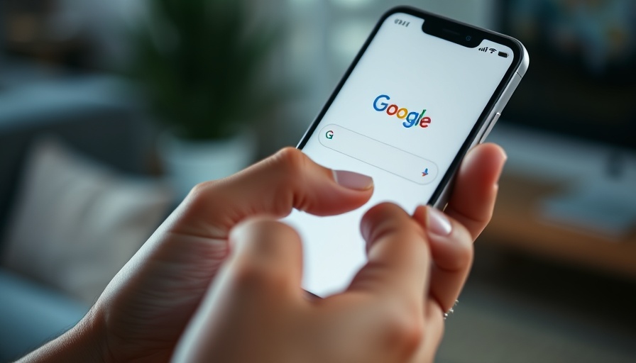 Smartphone displaying Google search, focusing on AI search technologies impact.