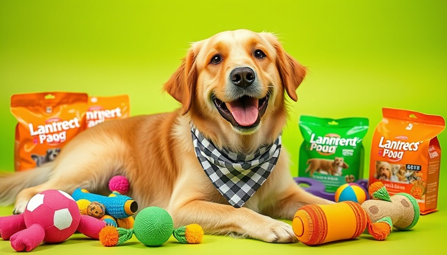 Amazon Pet Days deals dog in bandana with pet products.
