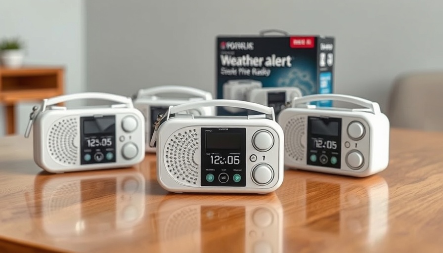 Compact weather alert radio on table, Free Weather Radios Raleigh