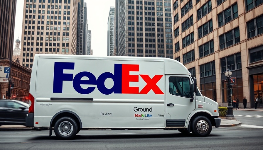 FedEx Ground delivery truck in urban city setting, showcasing Amazon FedEx Delivery Logistics.
