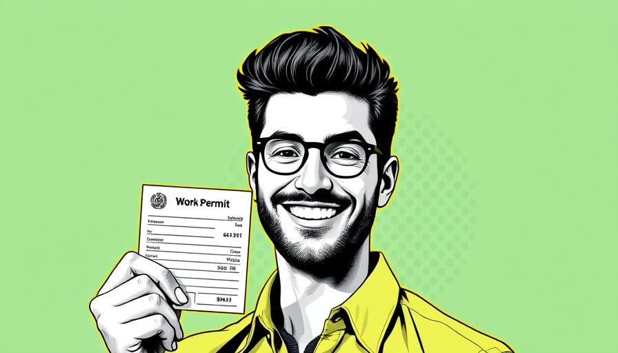 Retro style image of a man holding a Singapore work permit.