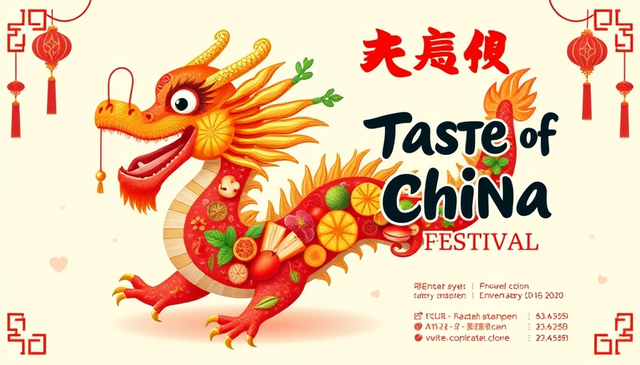 Taste of China Festival 2025 flyer with dragon and event details.
