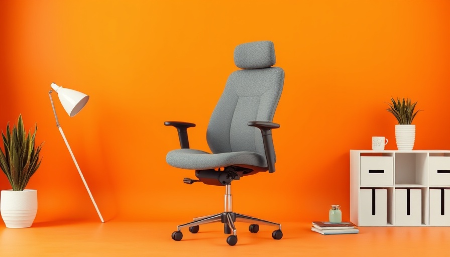 Modern office chair on orange background, ergonomic design for Remote Work Requests Insights.