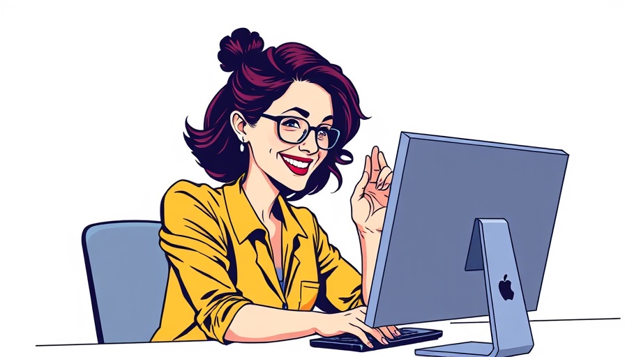 Pop-art style woman engaging in remote work on computer.