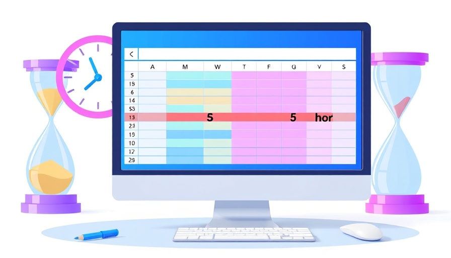 Digital illustration of time calculations in Excel with colorful spreadsheet.